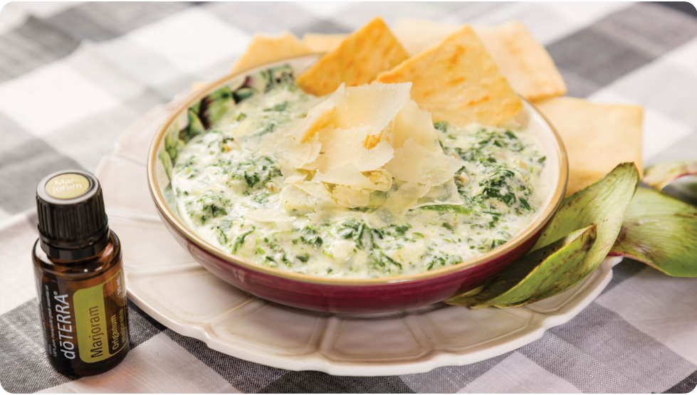 Low-Fat Spinach Artichoke Dip with dōTERRA Marjoram